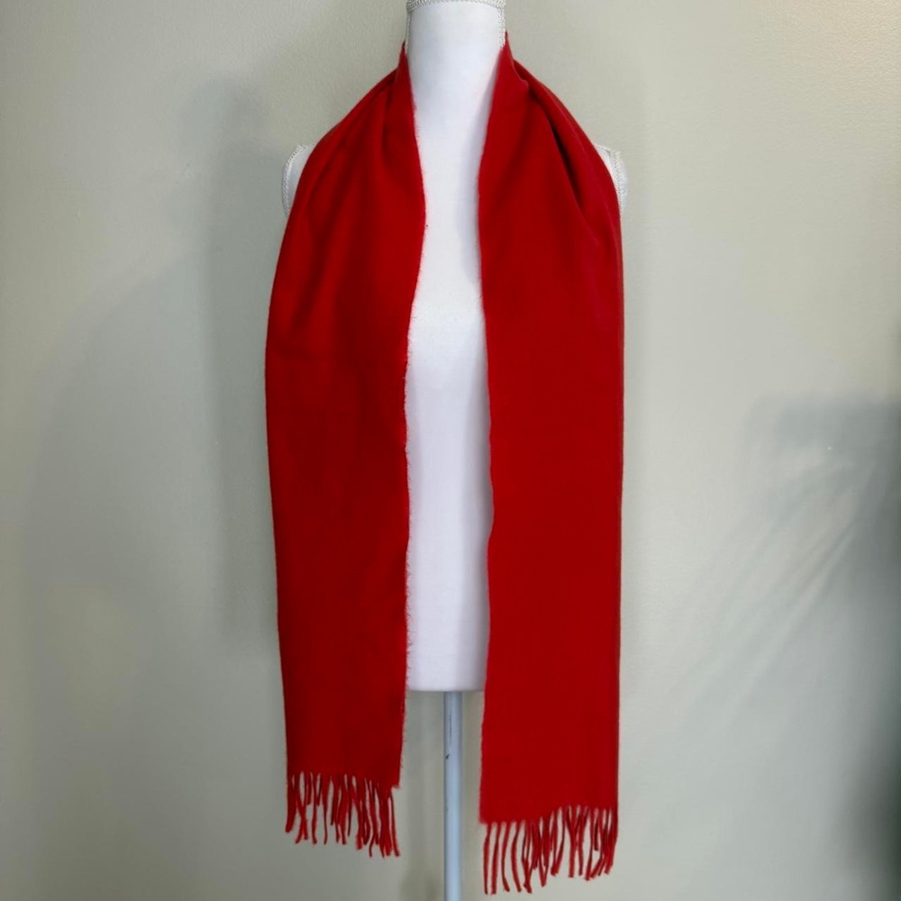 Red 100% Cashmere Fringed Scarf Made In Scotland Quiet Luxury Preppy Old Money